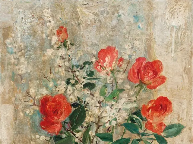 In this image we can see the painting of a flower vase.