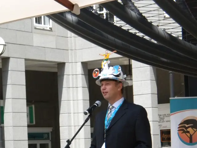 In the middle of this image there is a man wearing a suit, hat on the head, standing in front of...